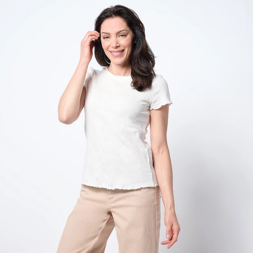 NZT by NIC+ZOE Lace Knit Cotton White T-Shirt SZ XL